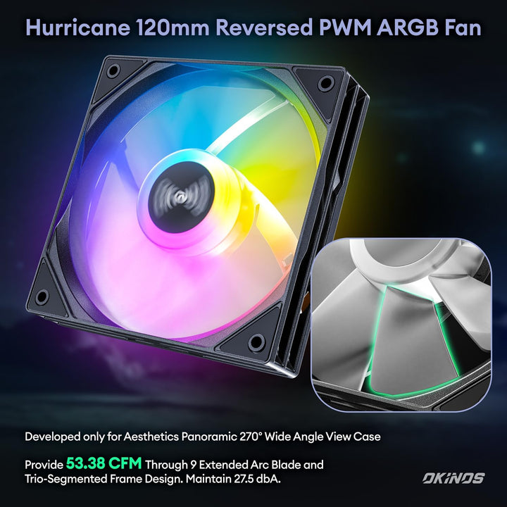 Aqua 7, Pre-Installed 6 × 120Mm PWM ARGB Fan, ATX Mid Tower PC Case, Computer Case with Panoramic View Tempered Glass Front & Side Panel, Type C Port, Gaming PC Case, Black