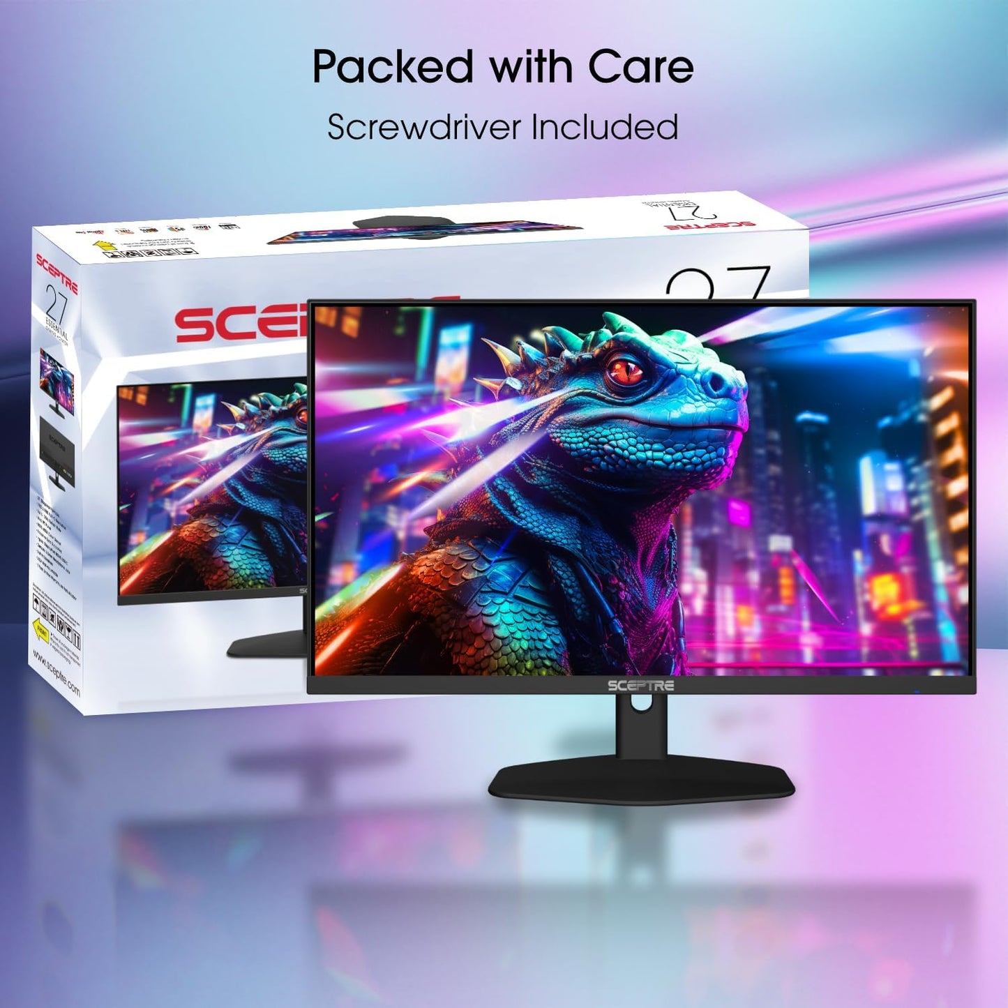 Sceptre 27-Inch IPS Eye Care Monitor 100Hz Displayport HDMI and USB-C 100% Srgb Build-In Speakers, Machine Black 2024 (E275W-FP100T)