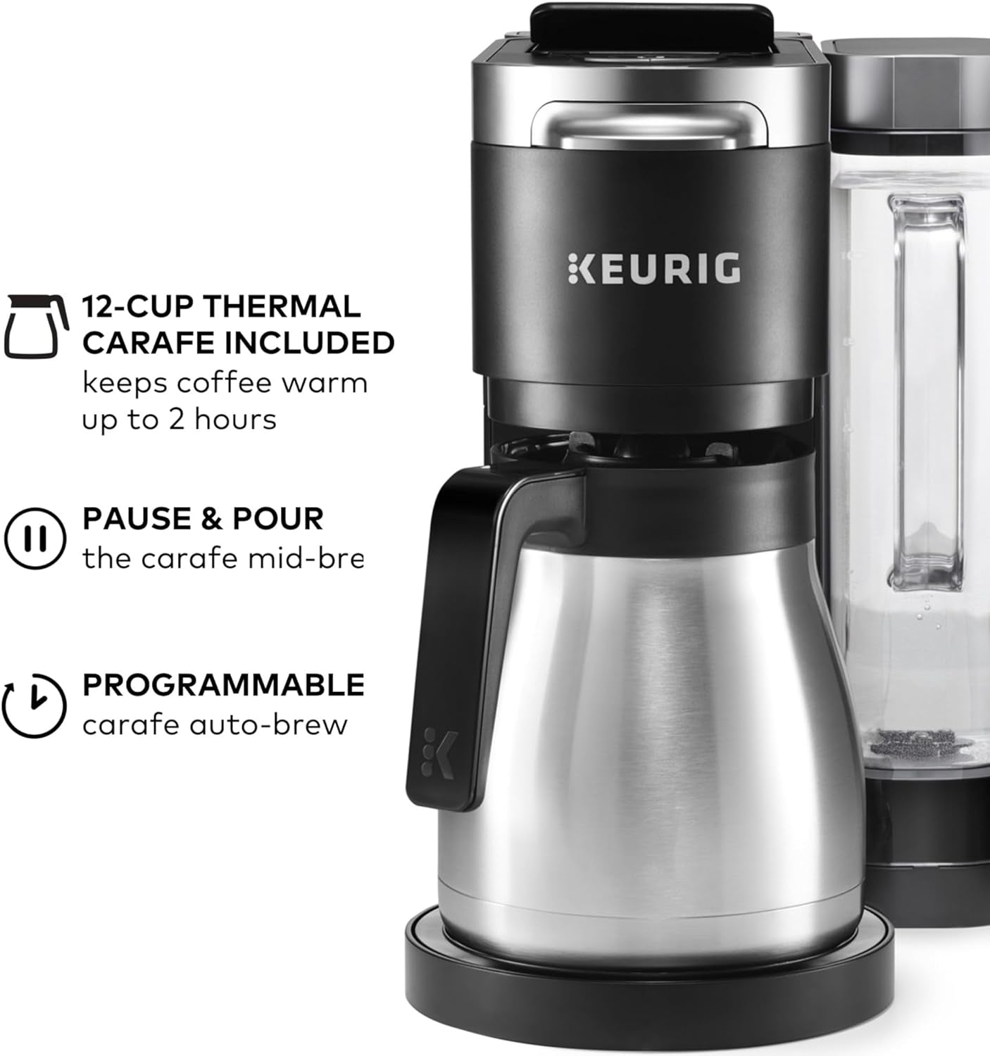 Keurig K-Duo plus Single Serve & Carafe Coffee Maker, Multi-Position 60Oz Removable Reservoir, Programmable Auto Brew Carafe, Black