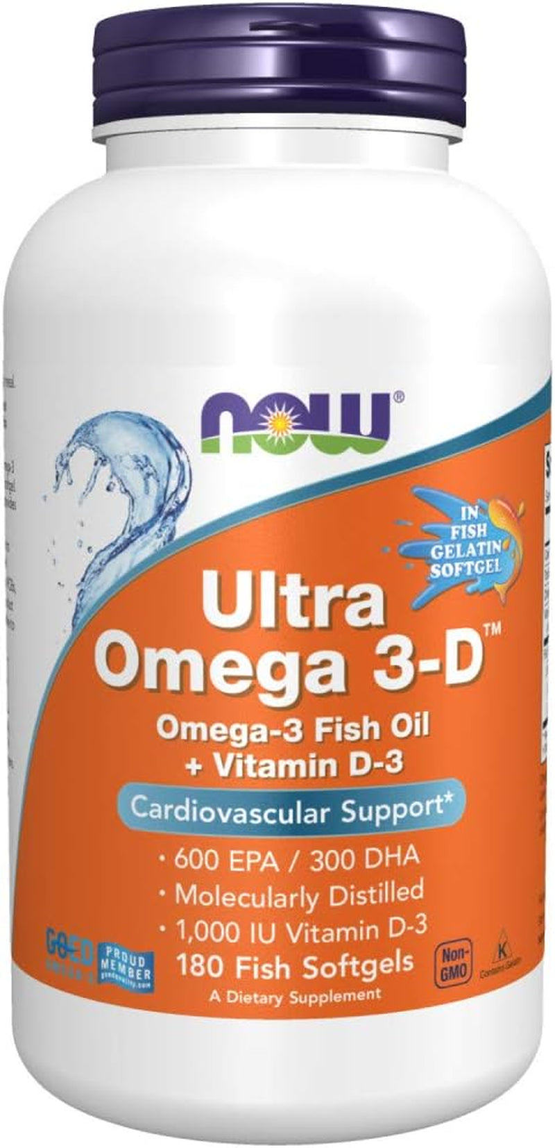 NOW Foods Supplements, Ultra Omega 3-D™, Omega-3 Fish Oil + Vitamin D-3, Cardiovascular Support*, 180 Softgels