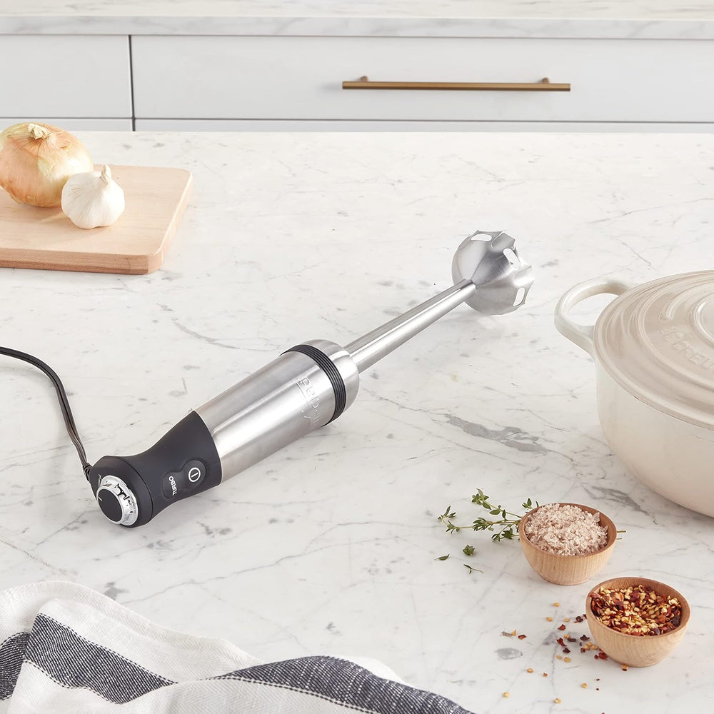 All-Clad Electrics Stainless Steel Immersion Blender 2 Piece Turbo Function 600 Watts Detachable, Variable Speed Control, Hand Blander, 9-1/4-Inch