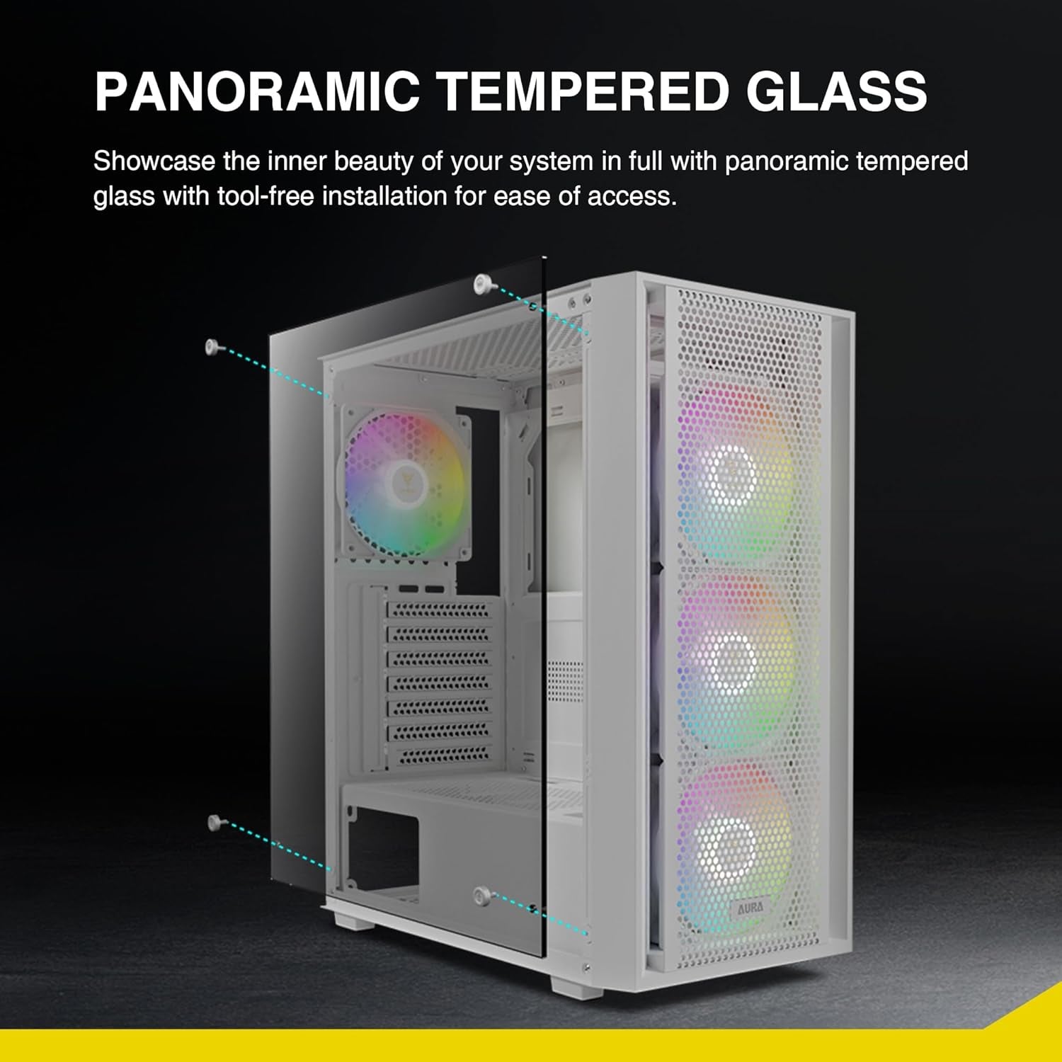 GAMDIAS White ATX Mid Tower Gaming Computer PC Case Side Tempered Glass, Preinstalled 4X 120Mm ARGB Fans, Support up to 6X 120Mm Fans, 360Mm Aio/Radiator, 340Mm GPU/VGA, 160Mm CPU Air Cooler