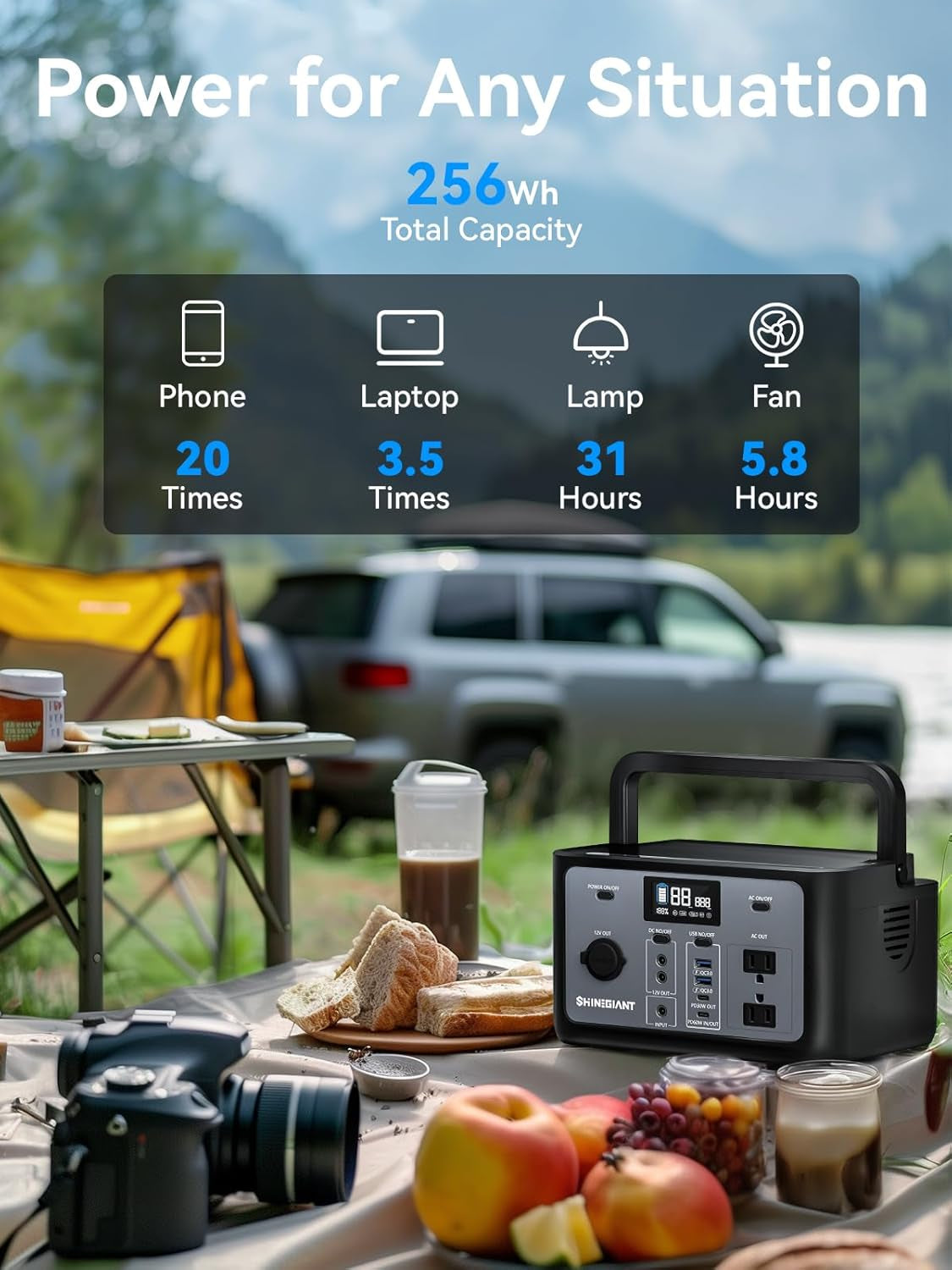 Portable Power Station 300W (Peak 600W), 256Wh Lifepo4 Power Station with USB-C PD60W, 120V Pure Sine Wave AC Outlet, Solar Generator for Camping, Small Generator for Outdoor Travel Emergency Home Use