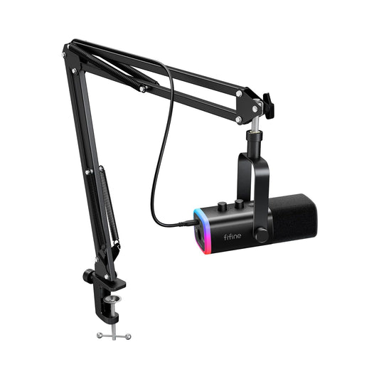 FIFINE AM8T USB / XLR RGB – Micrófono dinámico con brazo articulado
