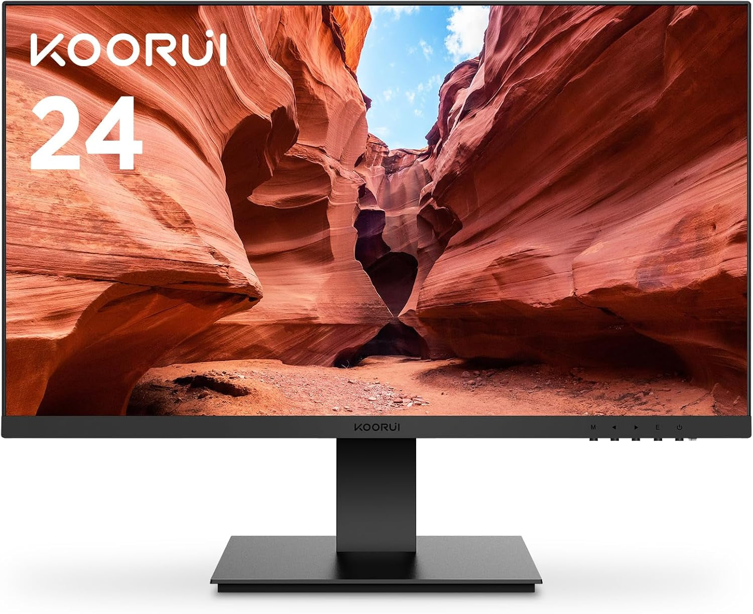 KOORUI 24-Inch Computer Monitor Full HD 1920 X 1080P VA Display 75Hz 3000:1 Contrast Ratio with HDMI, VGA, Frameless, 75 X 75 Mm VESA Mountable, Ergonomic Tilt, Black, 24N1A