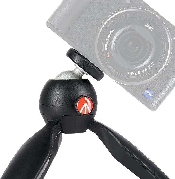 Manfrotto MTPIXIMII-B, PIXI Mini Tripod with Handgrip for Compact System Cameras, for DSLR, Mirrorless, Video, Made in Italy, Technopolymer and Aluminum, Black