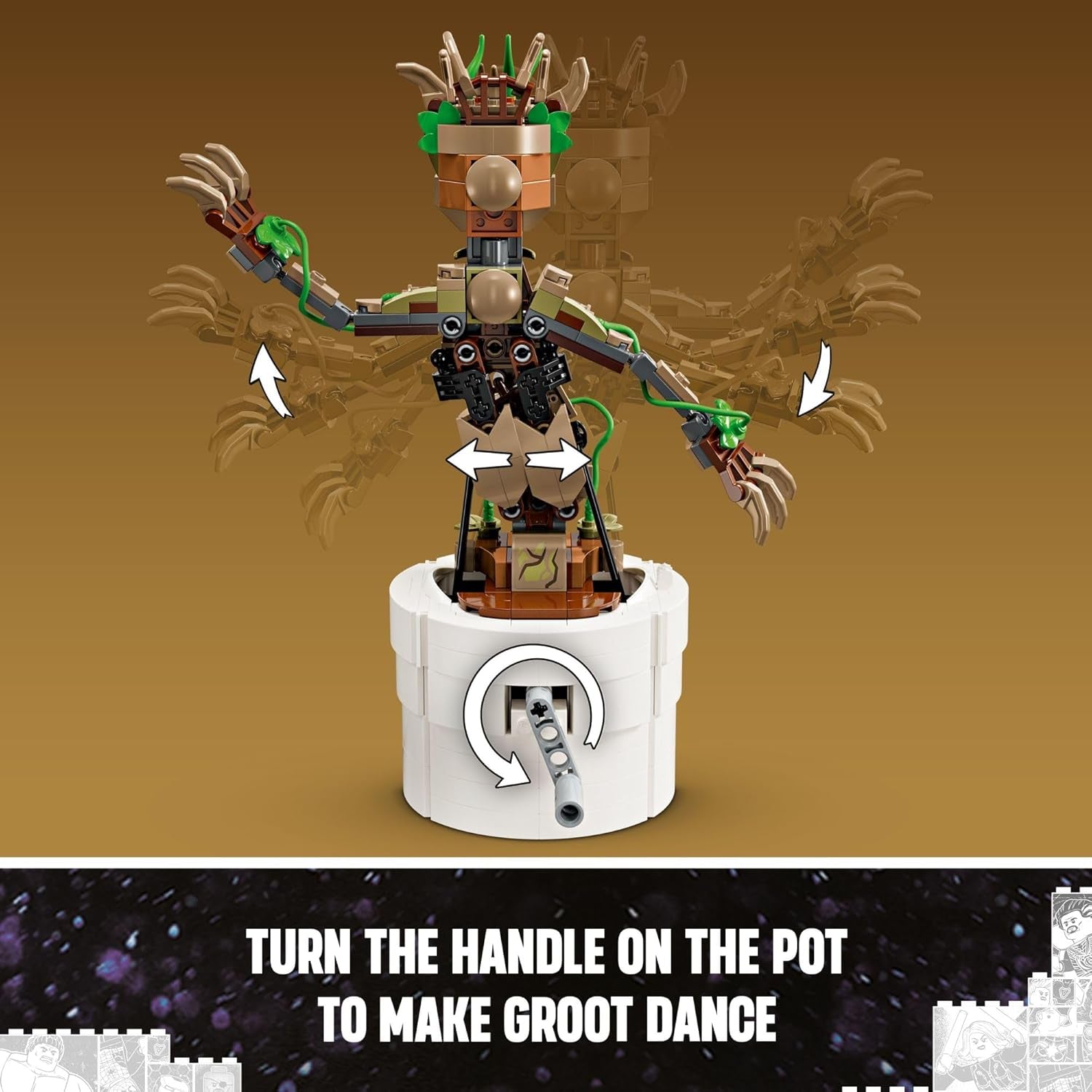 LEGO Marvel Dancing Groot, Guardians of the Galaxy Toy, Buildable Birthday Gift, Marvel Toy, Super Hero Hand-Operated Interactive Playset, Marvel Gift for Kids, Animated Groot Figure, 76297