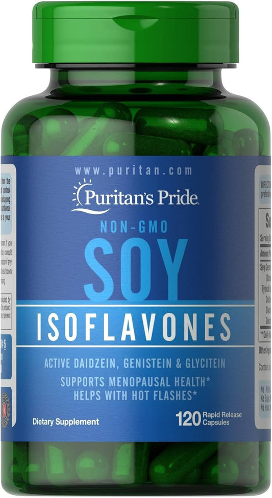 Puritan'S Pride Non-Gmo Soy Isoflavones Capsule 750 Mg, May Help with Hot Flashes in Menopausal Women*, 120 Ct