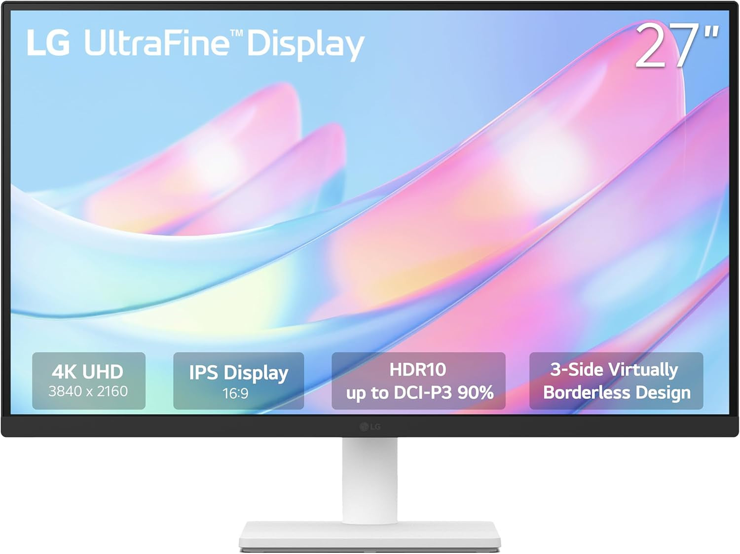 LG 27US500-W Ultrafine Monitor 27-Inch 4K UHD (3840X2160) HDR10 IPS Borderless Design Reader Mode Flicker Safe Switch App HDMI Displayport - White