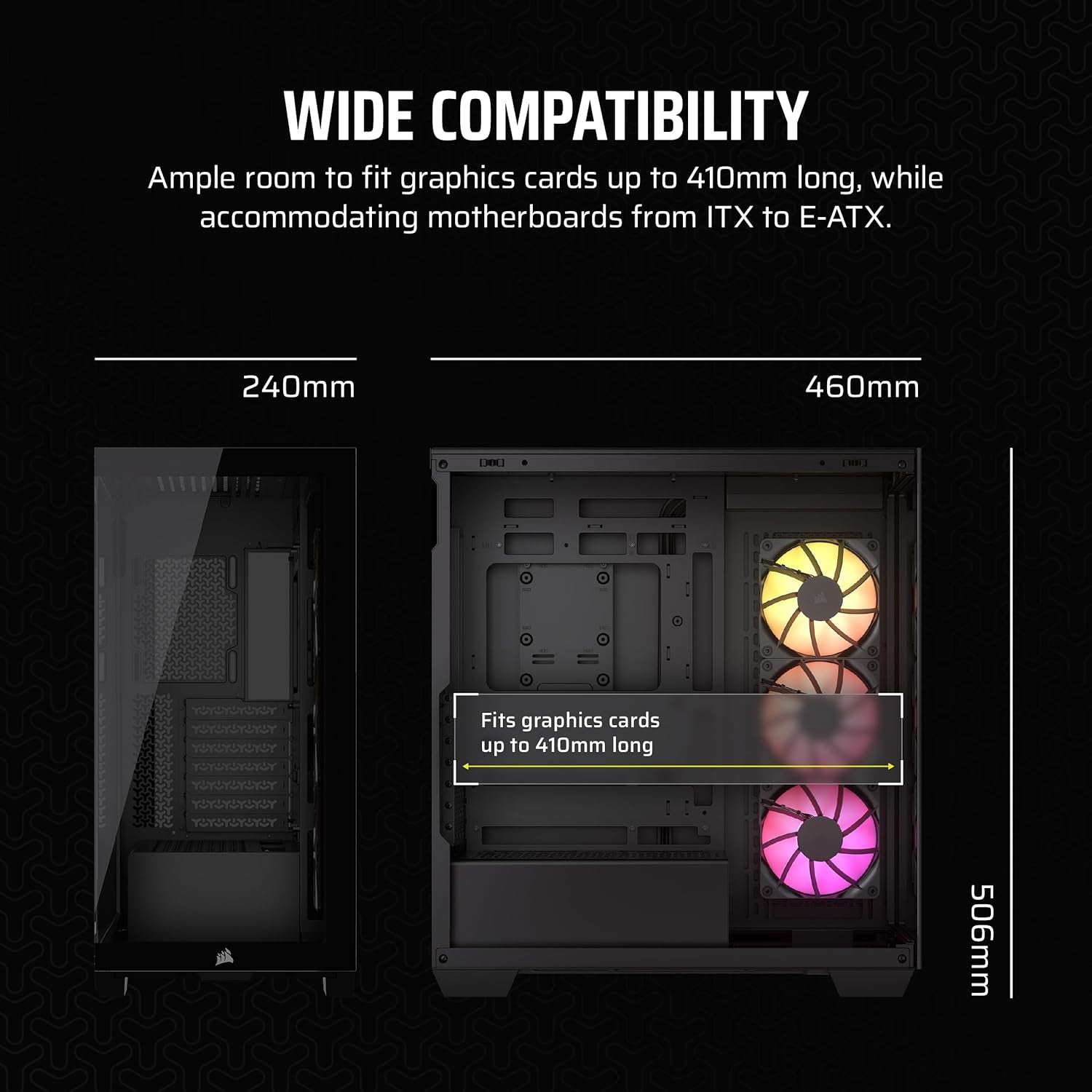 CORSAIR Icue Link 3500X RGB Mid-Tower ATX PC Case – Panoramic Tempered Glass – Reverse Connection Motherboard Compatible – 3X CORSAIR Icue Link RX120 RGB Fans Included – Black