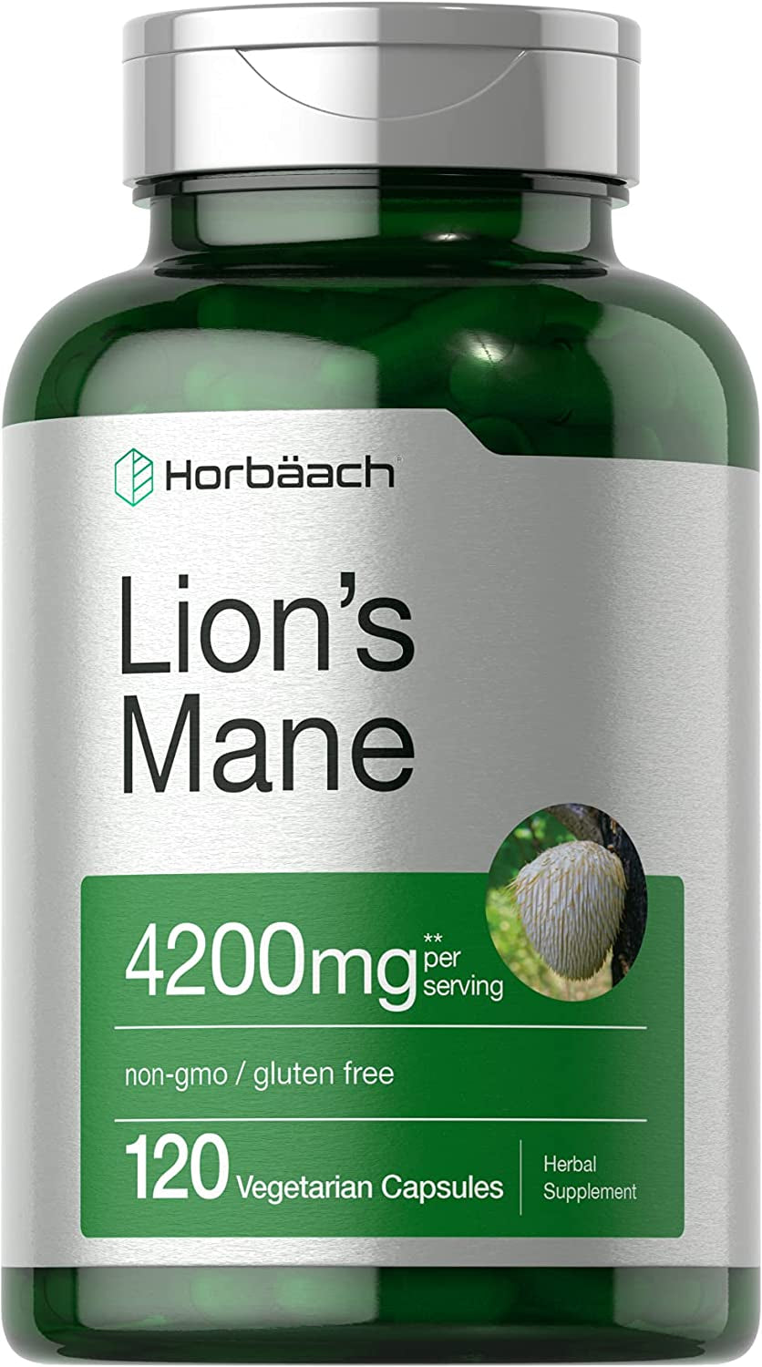 Horbäach Lions Mane Mushroom Extract | 4200Mg | 120 Capsules | Vegetarian, Non-Gmo, Gluten Free Supplement