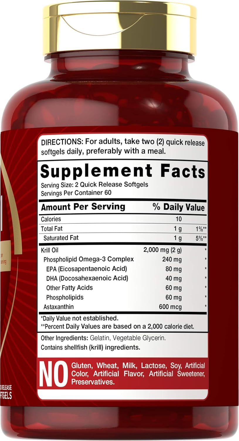 Carlyle Antarctic Krill Oil 2000 Mg 120 Softgels | Omega-3 EPA, DHA, with Astaxanthin Supplement Sourced from Red Krill | Maximum Strength | Laboratory Tested