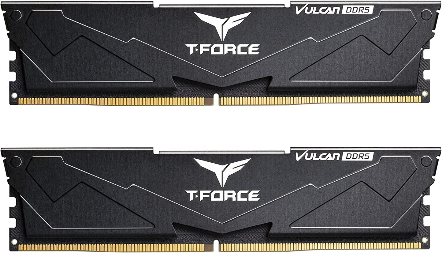 TEAMGROUP T-Force Vulcan DDR5 32GB (2X16Gb) 6000Mhz (PC5-48000) CL38 Desktop Memory Module Ram (Black) for Chipset 600 700 Series XMP 3.0 Ready - FLBD532G6000HC38ADC01