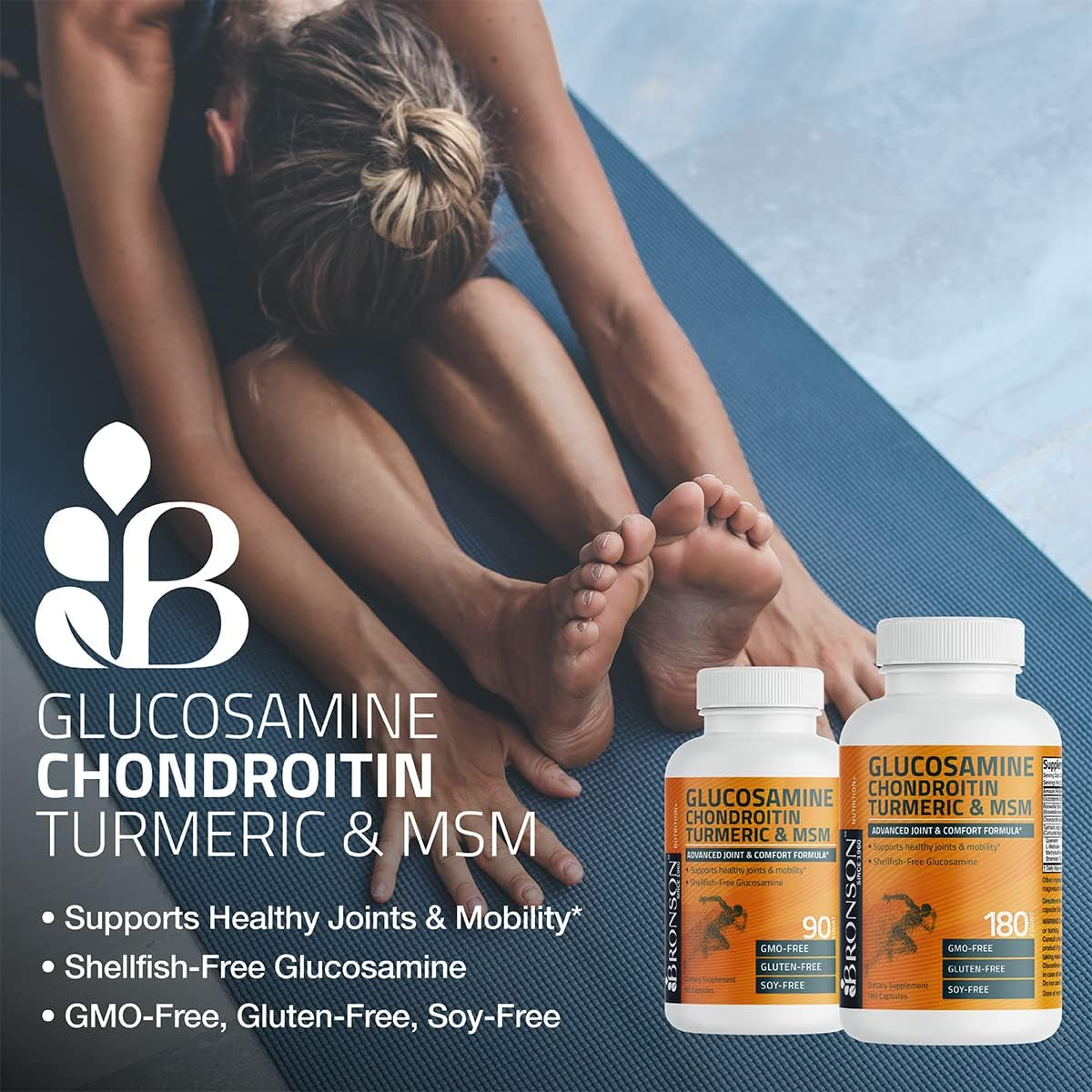 Bronson Glucosamine Chondroitin Turmeric & MSM Advanced Joint & Cartilage Formula, Supports Healthy Joints, Mobility & Cartilage - Non-Gmo, 90 Capsules