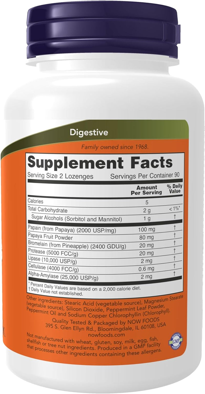 NOW Foods Supplements, Papaya Enzyme with Mint and Chlorophyll, Digestive Support*, 180 Chewable Lozenges