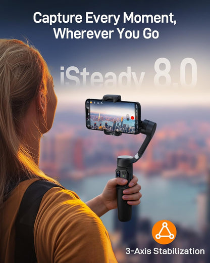 Hohem Isteady X3 SE Gimbal Stabilizer for Iphone, Phone Stabilizer with Detachable Remote Control, Portable Foldable 3-Axis Phone Gimbal for Android & Iphone 16 15 Pro Max, Ideal for Travel Vlogging