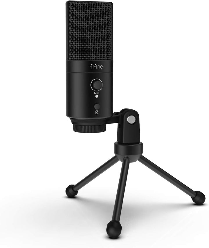 FIFINE USB Desktop PC Microphone with Pop Filter for Computer and Mac, Studio Condenser Mic with Gain Knob Mute Button Headphone Jack for Gaming Streaming Recording Youtube, Extra USB-C Plug-K683A
