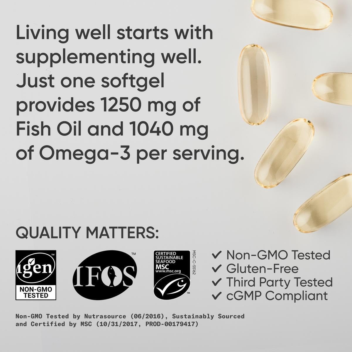 Sports Research Triple Strength Omega 3 Fish Oil 1250Mg from Wild Alaska Pollock - Burpless Fish Oil Supplement with Omega3S EPA & DHA - Sustainably Sourced, Non-Gmo, Gluten Free - 30 Softgels