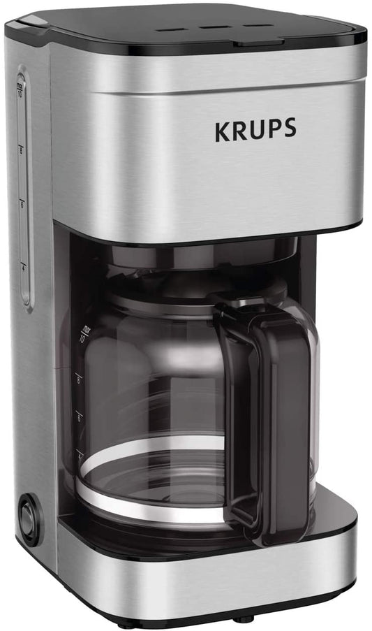 KRUPS Coffee Maker 10 Cups Simply Brew Stainless Steel Drip Coffee Maker, 900 Watts Coffee Filter, Drip Free, Dishwasher Safe Pot Silver and Black