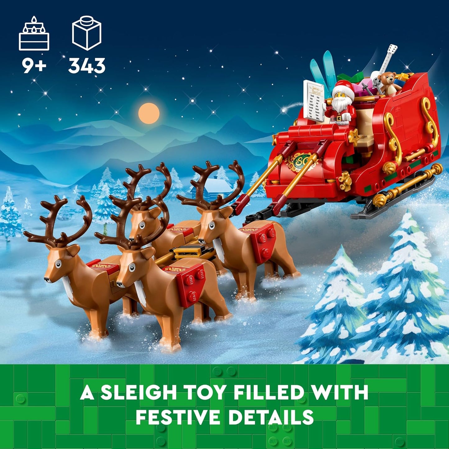 LEGO Santa'S Sleigh - Building Toys for Kids, Boys & Girls, Ages 9+ - Indoor Christmas Decorations for Home W/Santa Claus Figurine & Reindeer - Gifts for Boys & Girls - 40499