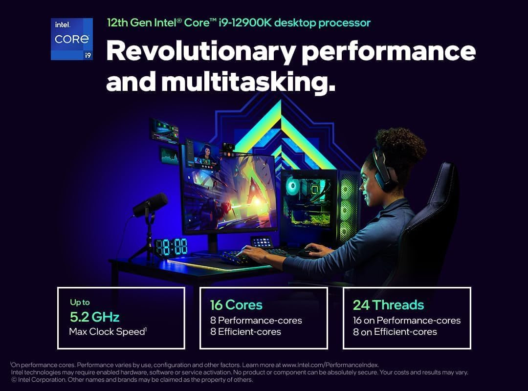 Intel Core I9-12900K Gaming Desktop Processor with Integrated Graphics and 16 (8P+8E) Cores up to 5.2 Ghz Unlocked LGA1700 600 Series Chipset 125W