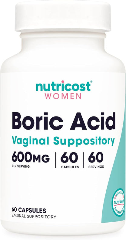 Nutricost Boric Acid 600Mg, 60 Capsules - Vaginal Suppository - Non-Gmo - for Women
