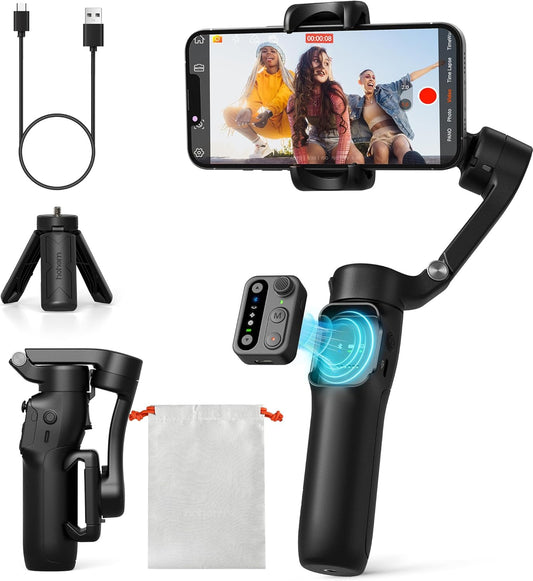 Hohem Isteady X3 SE Gimbal Stabilizer for Iphone, Phone Stabilizer with Detachable Remote Control, Portable Foldable 3-Axis Phone Gimbal for Android & Iphone 16 15 Pro Max, Ideal for Travel Vlogging