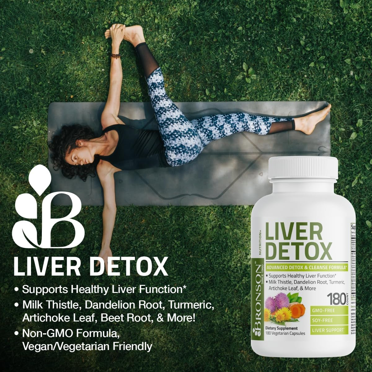 Bronson Liver Detox Advanced Detox & Cleansing Formula Supports Health Liver Function with Milk Thistle, Dandelion Root, Turmeric, Artichoke Leaf & More, Non-Gmo, 60 Vegetarian Capsules