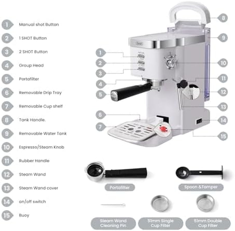 Gevi Espresso Machine 20 Bar High Pressure,Compact Espresso Maker with Milk Frother Steam Wand,Cappuccino,Latte Maker with Adjustable Shot Volume for Home,Gift for Coffee Lover