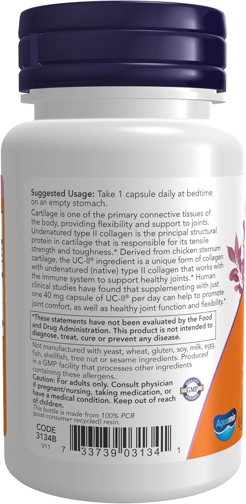 NOW Foods Supplements, UC-II Type II Collagen with Undenatured Type II Collagen, 60 Veg Capsules