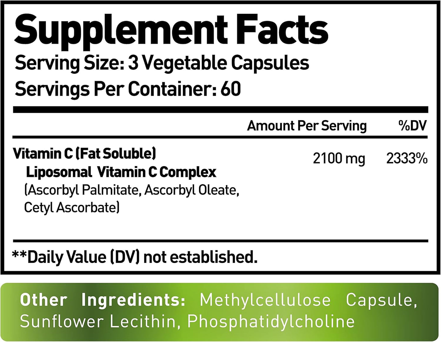 Liposomal Vitamin C 2100Mg- 180 Capsules High Absorption Ascorbic Acid - Supports Immune System and Collagen Booster - Powerful Antioxidant High Dose Fat Soluble Supplement