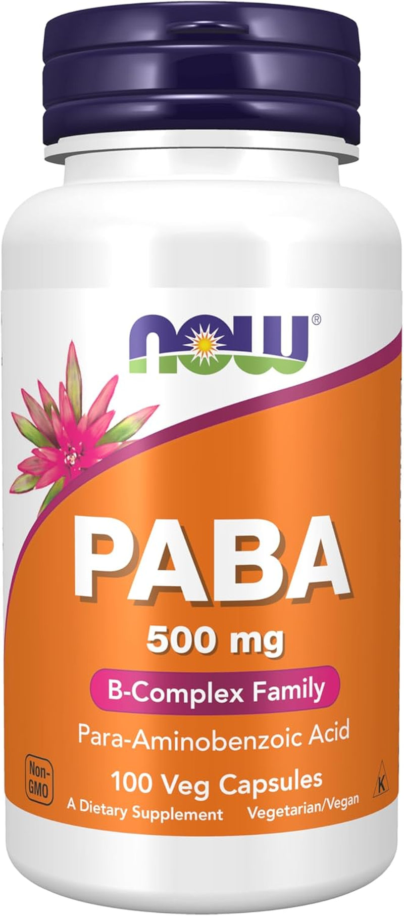 NOW Foods Supplements, PABA (Para-Aminobenzoic Acid) 500 Mg, B-Complex Family, 100 Capsules