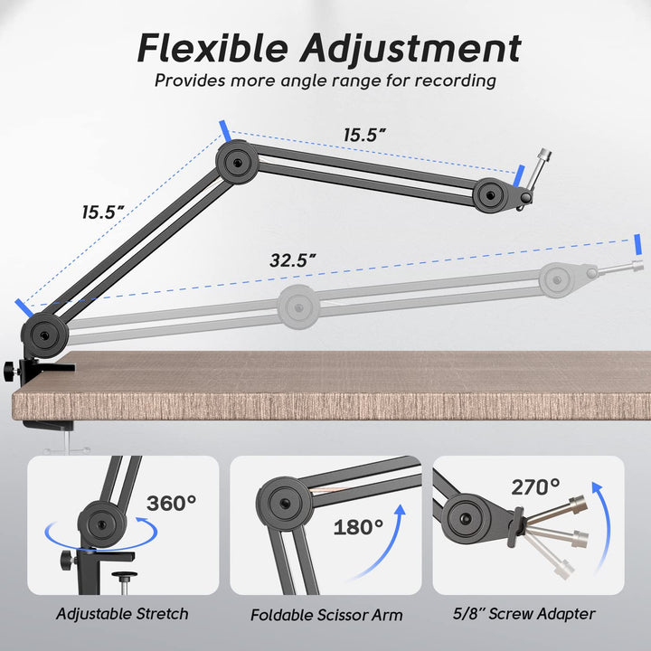 FIFINE Microphone Arm Stand-Heavy Duty Boom Arm, Suspension Scissor Adjustable Mic Stand with Desk Mount, 5/8" Screw, Cable Ties, for Recording Gaming Streaming Podcasting-Bm63