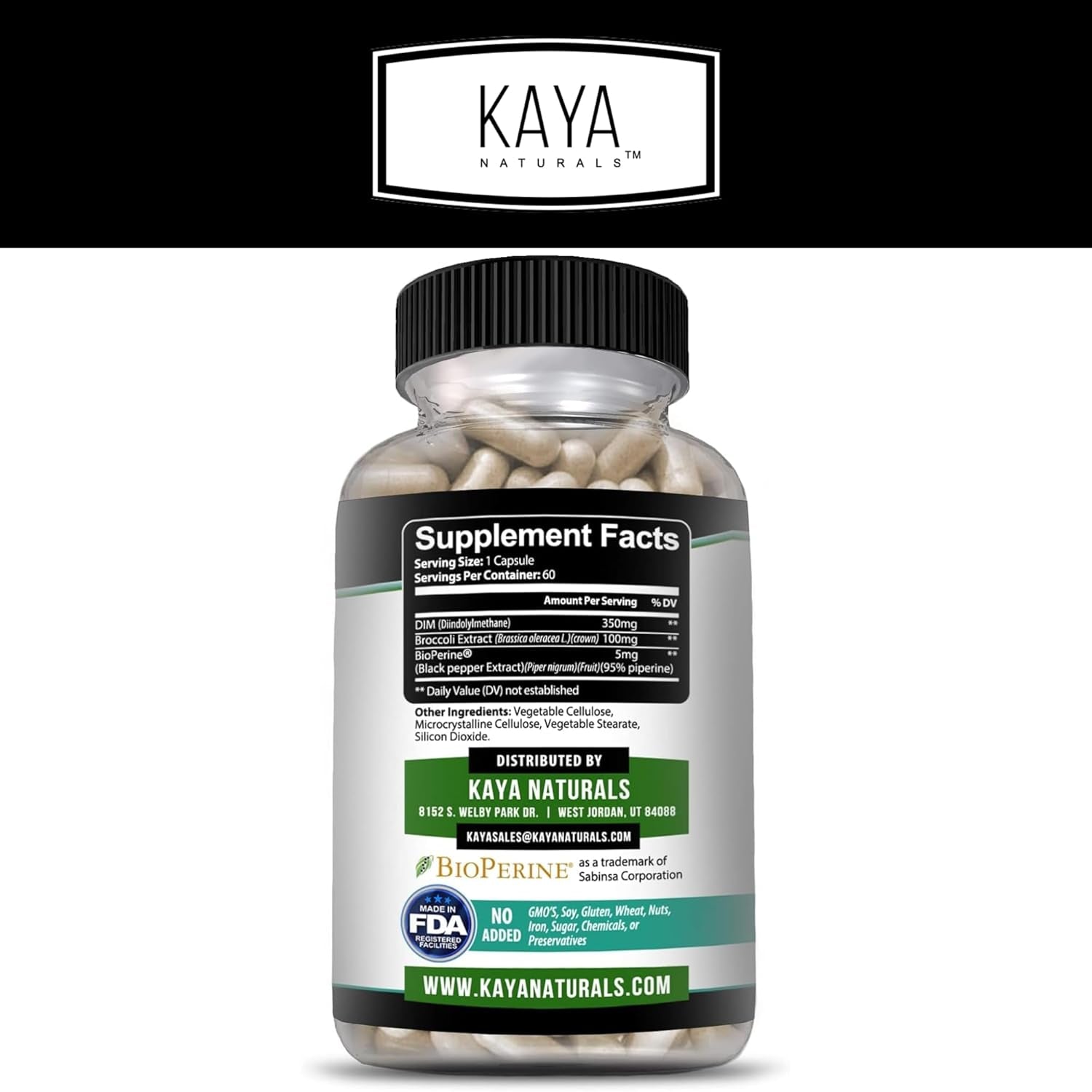 Kaya Naturals DIM Ultra | Supplement for Women and Men | Vegetable Capsules with Broccoli Extract & Bioperine | Herbal Supplement for Hormonal Support, Acne, Menopause, and Prostate – 60 Count