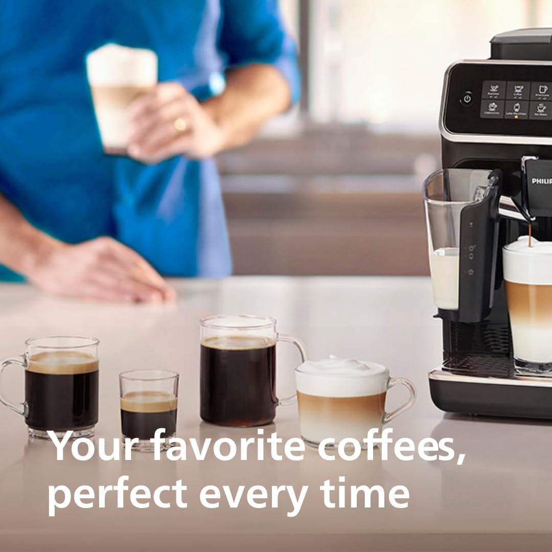 PHILIPS 3200 Series Fully Automatic Coffee Machine - 5 Delicious Coffees, Lattego Milk System, Durable Ceramic Grinders, Intuitive Touch Display, Glossy Black (EP3241/54)