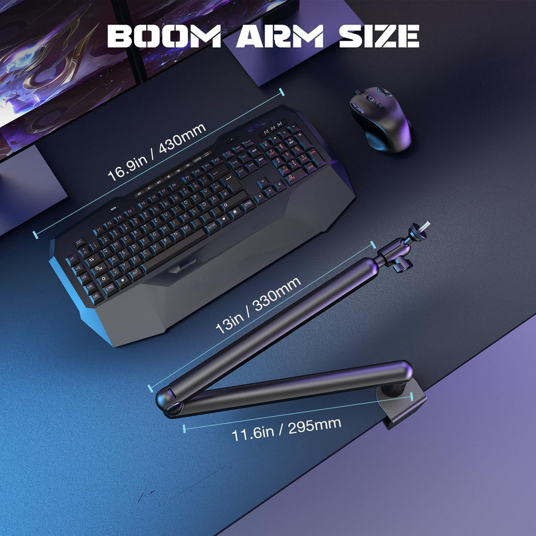 FIFINE Microphone Boom Arm, Low Profile Adjustable Stick Microphone Arm Stand with Desk Mount Clamp, Screw Adapter, Cable Management, for Podcast Streaming Gaming Studio-Bm88