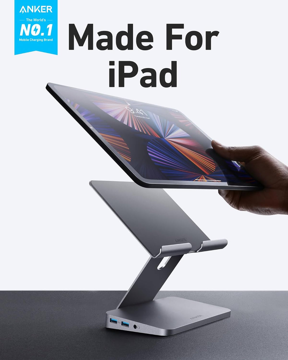 Anker , 551 USB-C Hub (8-In-1), with Foldable Tablet Stand, Dock, 4K HDMI, 2 USB-A Data Ports, for Ipad Pro 5Th Gen / Ipad Air 5Th Gen/Ipad Mini 6Th and Later (Silver)