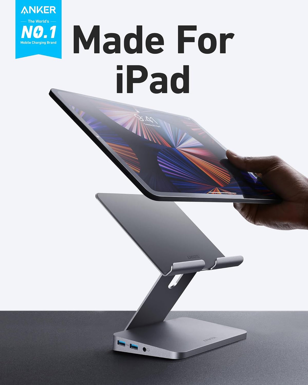 Anker , 551 USB-C Hub (8-In-1), with Foldable Tablet Stand, Dock, 4K HDMI, 2 USB-A Data Ports, for Ipad Pro 5Th Gen / Ipad Air 5Th Gen/Ipad Mini 6Th and Later (Silver)