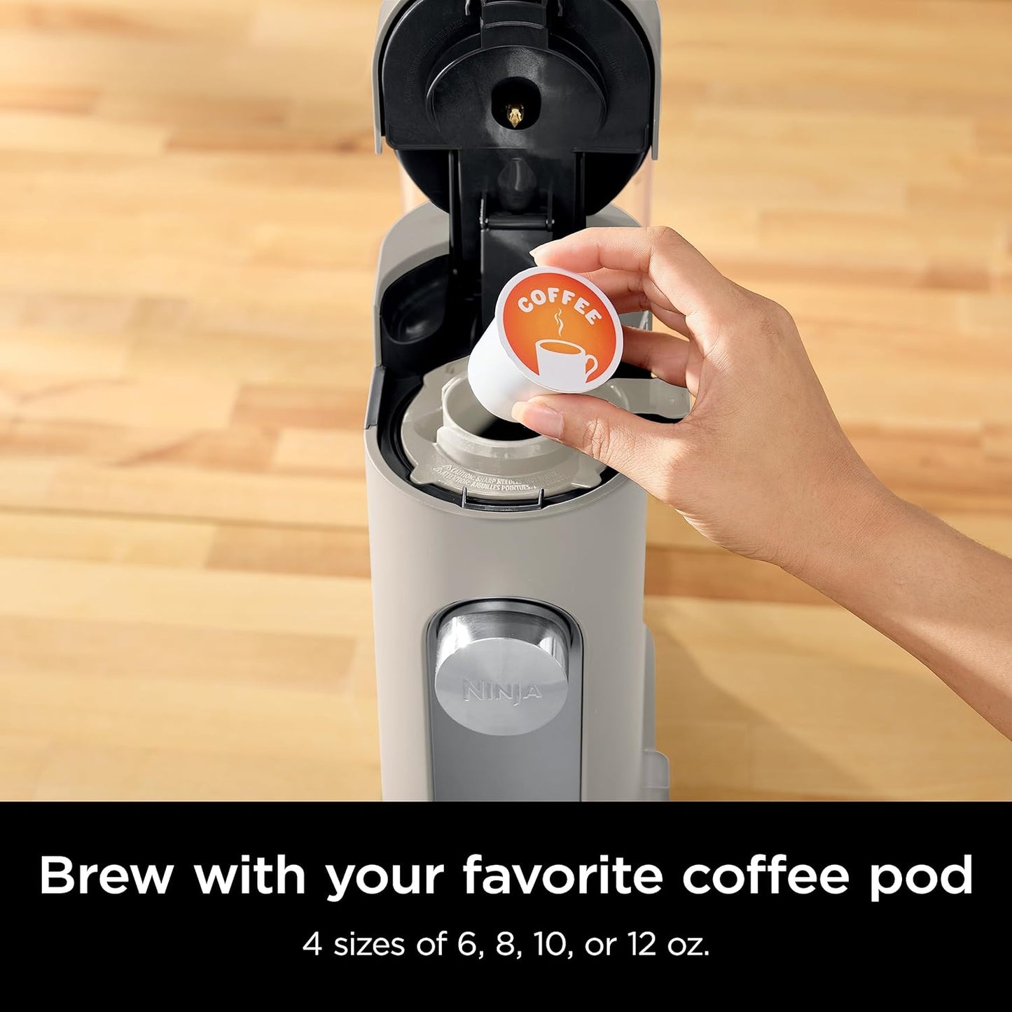 Ninja Pods & Grounds Single-Serve Coffee Maker, K-Cup Pod Compatible, Brews Grounds, Compact Design, 56-Oz. Reservoir, 6-Oz. Cup to 24-Oz. Travel Mug Brew Sizes, Iced Coffee Maker, Stone, PB041ST