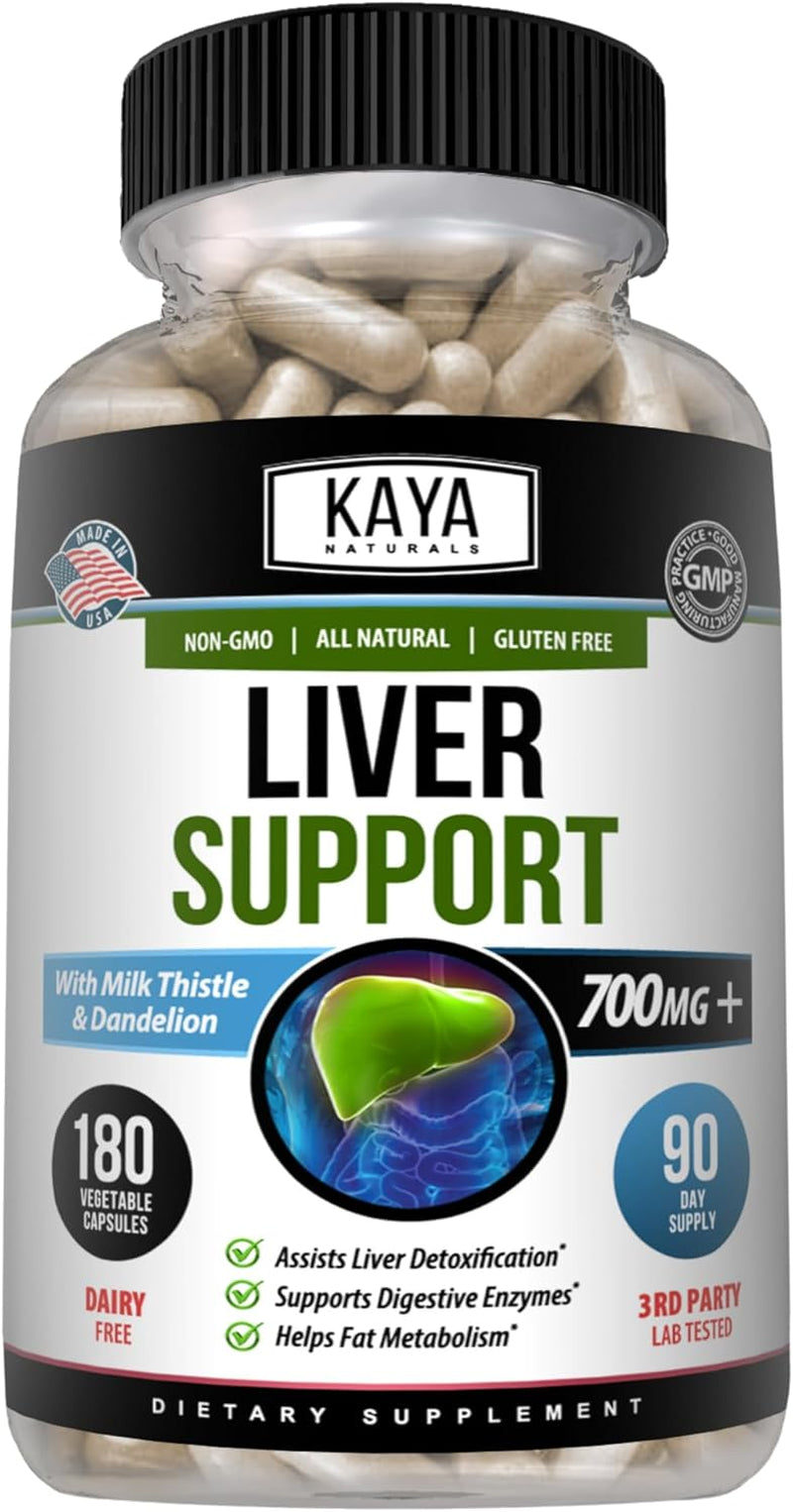 Kaya Naturals Liver Support | Gut Health Supplements for Women and Men | Milk Thistle and Dandelion Root Capsules | Detox Cleanse Liver Supplements with Artichoke Extract and Chicory Root 180 Count