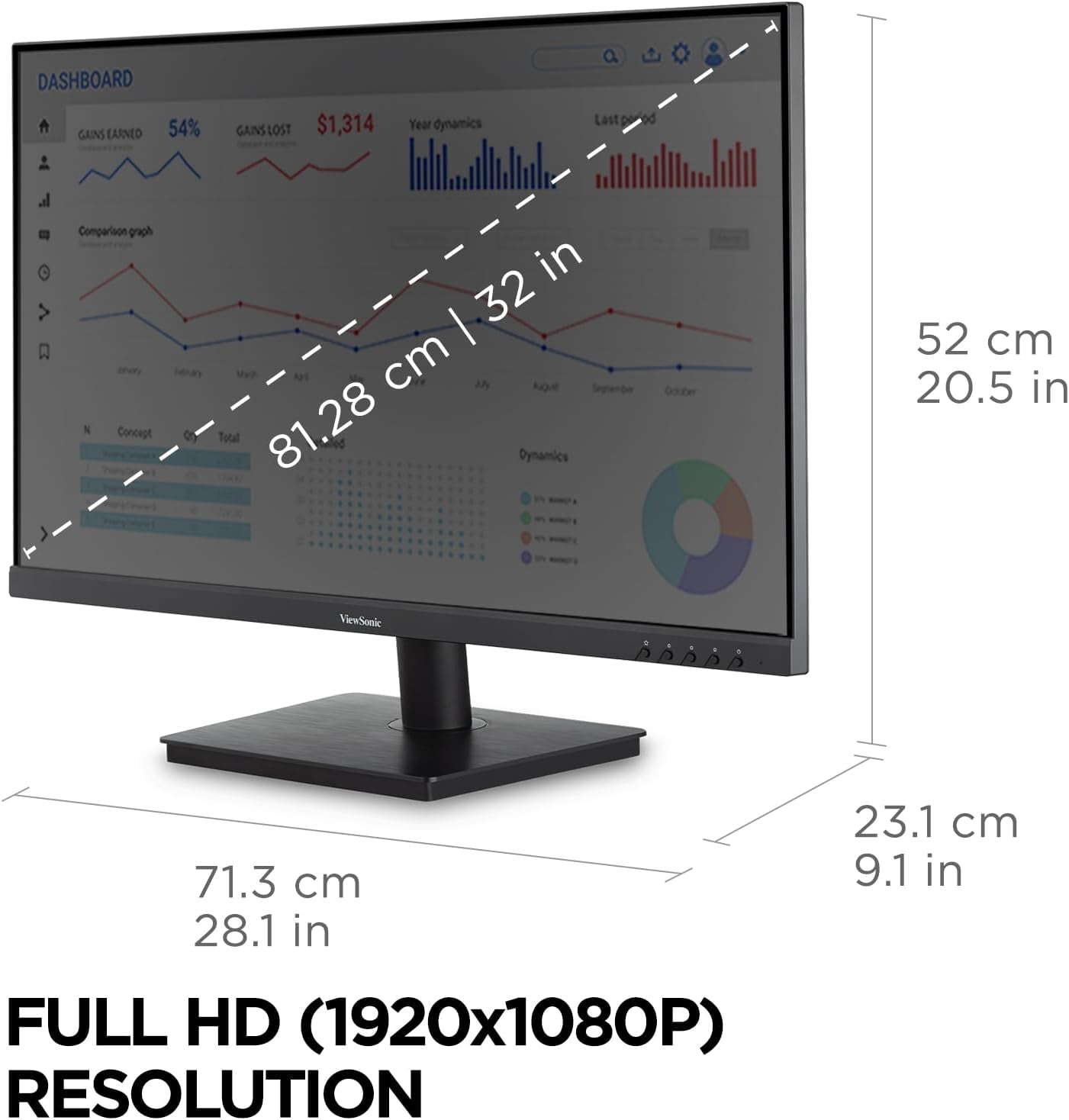 Viewsonic VA3209M 32 Inch IPS Full HD 1080P Monitor with Frameless Design, 75 Hz, Dual Speakers, HDMI, and VGA Inputs for Home and Office,Black