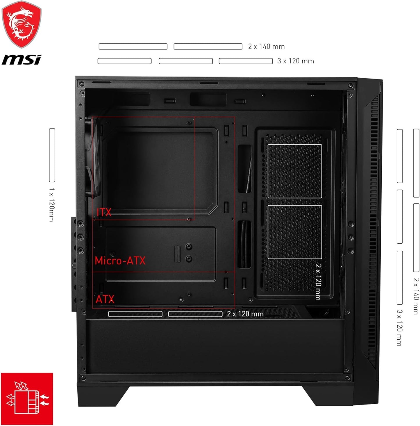 MSI MAG Forge 321R Airflow - Premium Mid-Tower Gaming PC Case - Tempered Glass Side Panel - ARGB 120Mm Fans - Liquid Cooling Support up to 360Mm Radiator - Vented Front Panel