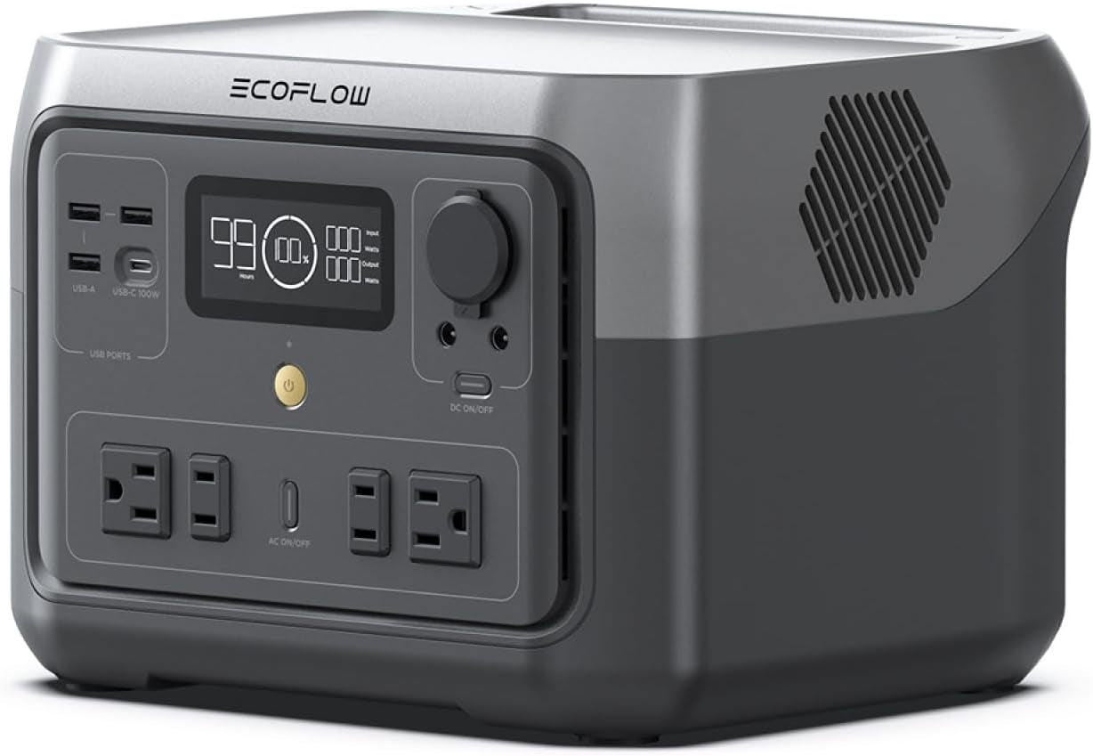 EF ECOFLOW Portable Power Station RIVER 2 Max 500, 499Wh Lifepo4 Battery/ 1 Hour Fast Charging, up to 1000W Output Solar Generator (Solar Panel Optional) for Outdoor Camping/Rvs/Home Use