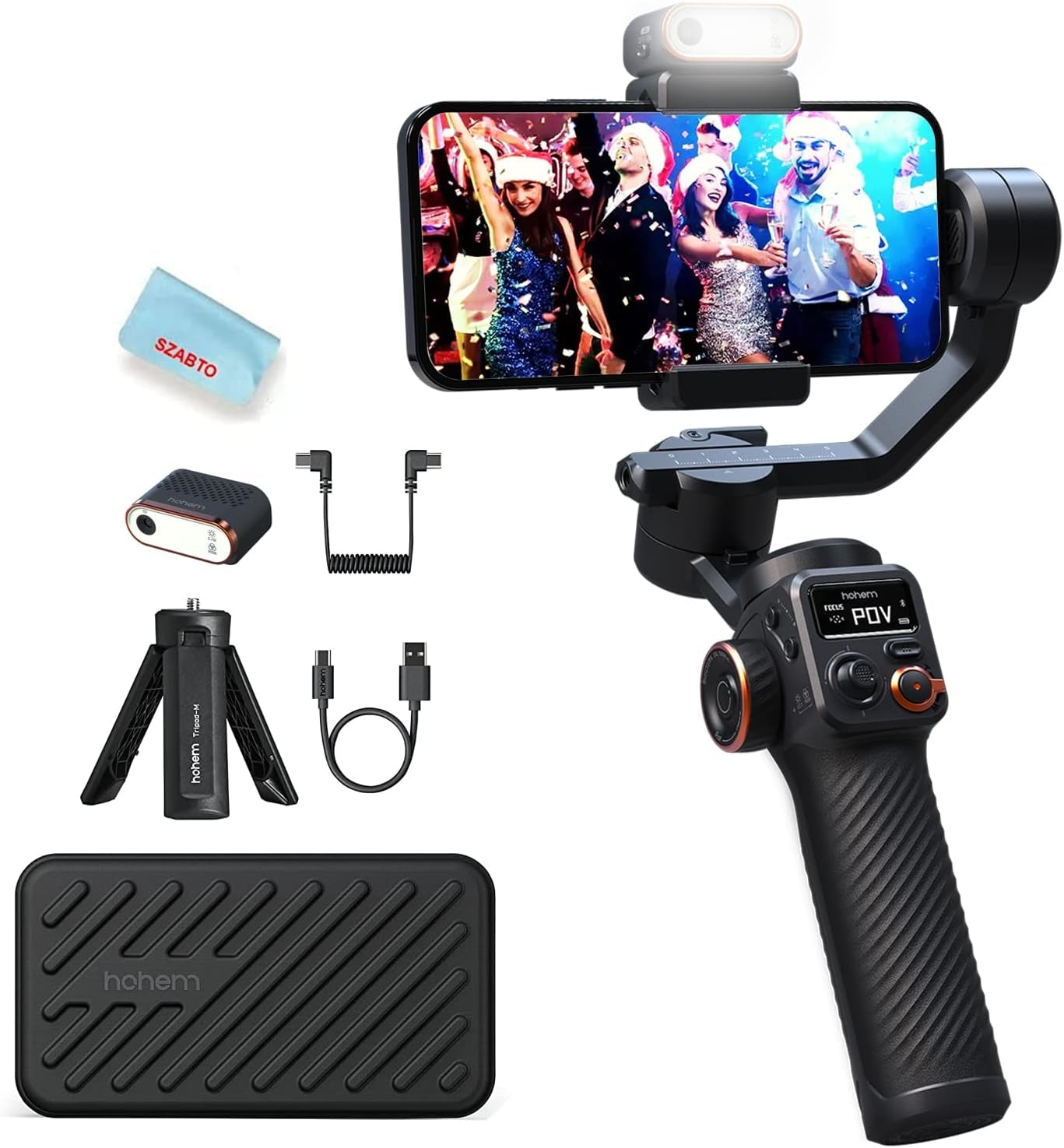 Hohem Isteady M6 Kit Smartphone Gimbal Stabilizer 3-Axis with Magnetic Fill Light/Ai Tracking Sensor for Iphone Android with 0.91-Inch OLED Display Max Payload 400G 2023 Upgraded