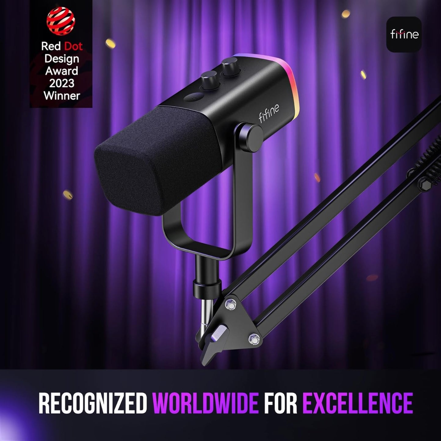 FIFINE AM8T USB / XLR RGB – Micrófono dinámico con brazo articulado