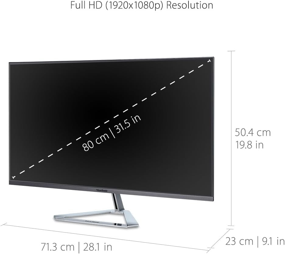 Viewsonic VX3276-MHD 32 Inch 1080P Widescreen IPS Monitor with Ultra-Thin Bezels, Screen Split Capability HDMI and Displayport