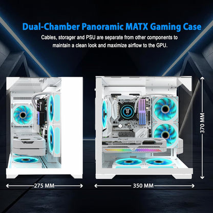 GOPIE ITX PC Case, T03 White Mini Tower Gaming Computer Chassis with Three-Sided Panoramic Tempered Glass, Gaming Desktop Pc Hosting Case Compatible with 240Mm Rad/Mini ITX Mobo - Fan Not Included