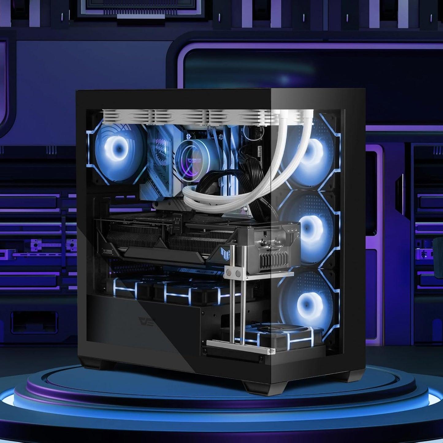 Darkflash ATX Mid-Tower PC Case, Pre-Install 4 PWM ARGB Fans Computer Case, Full View Dual Tempered Glass Gaming PC Case, Type C Port, Supports up to 360Mm Water Cooling Radiator, Black(Ds900)