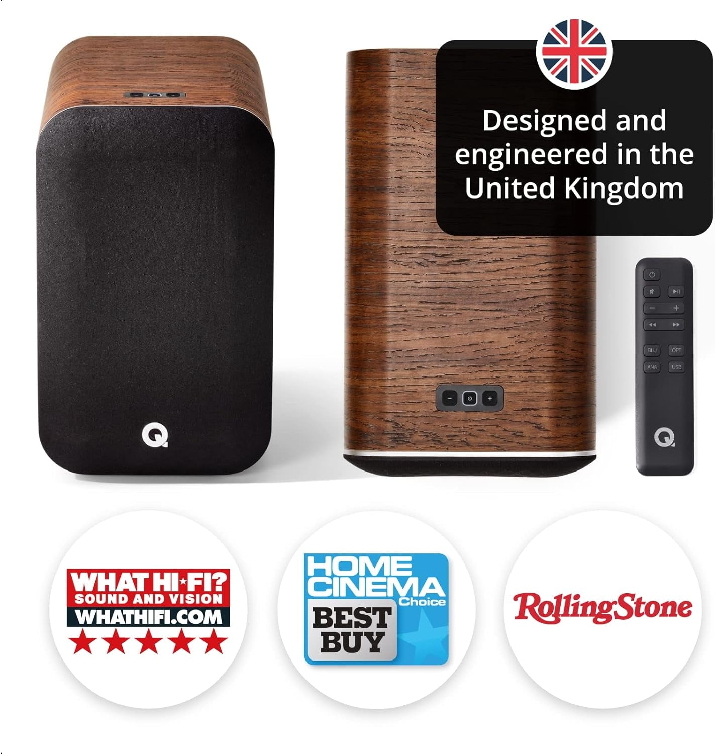 Q Acoustics M20 Bluetooth Speakers HD Wireless Speakers Music System Walnut - Tweeter 0.9", Mid Bass/Driver 4.9", Freq. Response 55Hz–22Khz, Crossover Freq. 2.4Khz - Powered Speakers