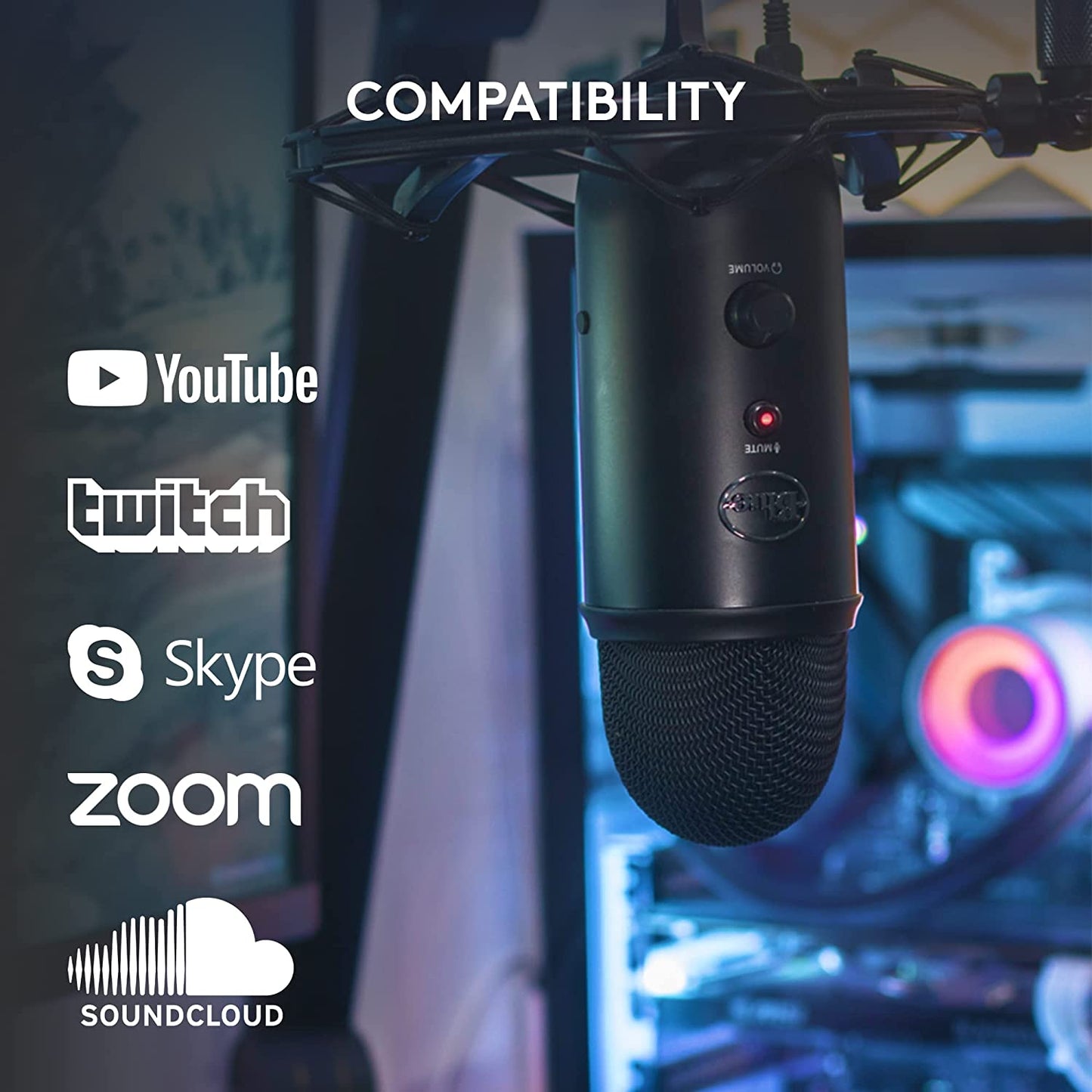 Logitech for Creators Blue Yeti USB Microphone for Gaming, Streaming, Podcasting, Twitch, Youtube, Discord, Recording for PC and Mac, 4 Polar Patterns, Studio Quality Sound, Plug & Play-Blackout